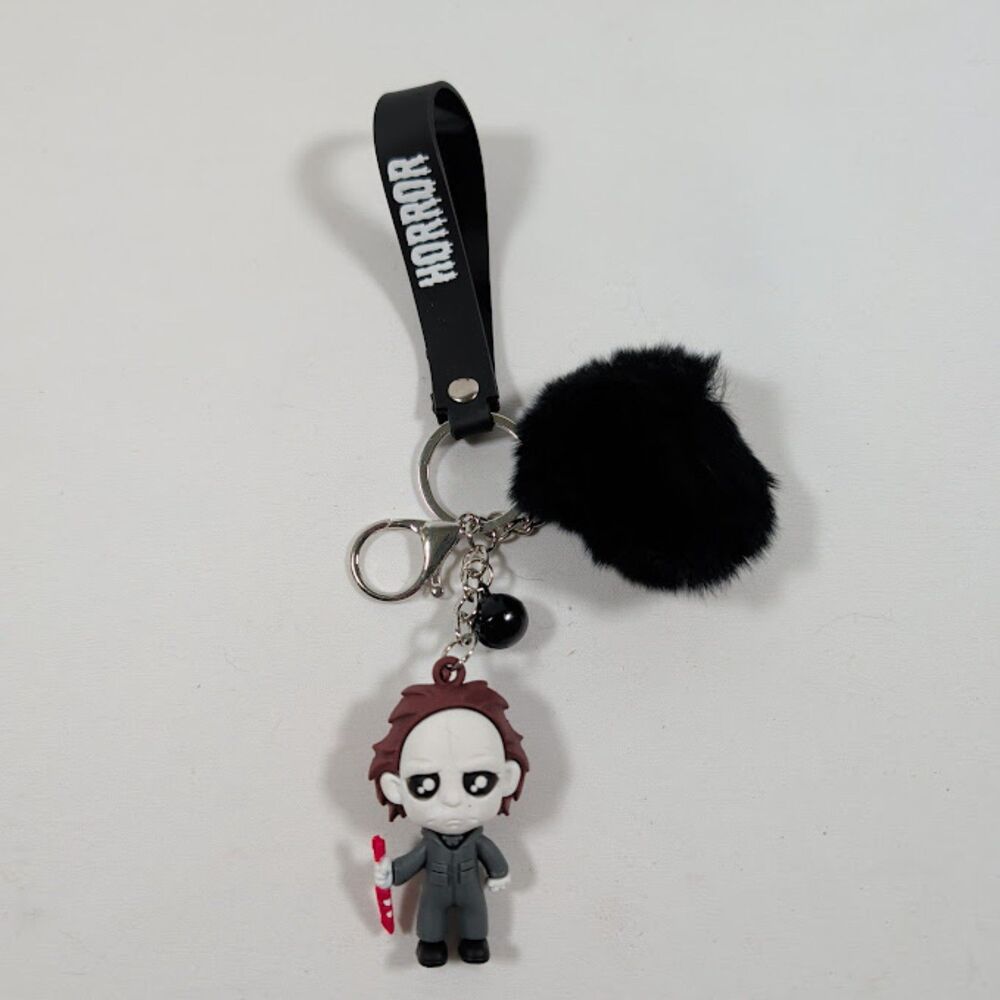 Michael Myers Inspired Horror Wristlet Keychain Pom Pom Bag Charm Halloween